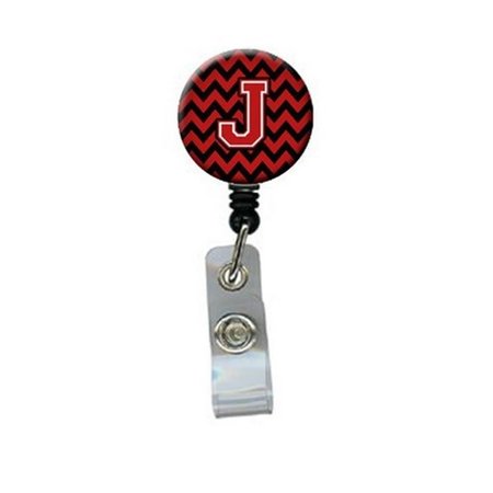 CAROLINES TREASURES Letter J Chevron Black and Red Retractable Badge Reel CJ1047-JBR